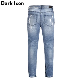 DARK ICON Coating Ripped Regular Style męskie dżinsy 2019 Hi-end Fashion Jeans męskie spodnie jeansowe Man Plus String