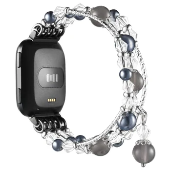 Kobieta Bling bransoletka dla Fitbit Versa 2 paski i Versa Lite bransoletki watchband pasek biżuteria luksusowy elegancki czarny zamiennik