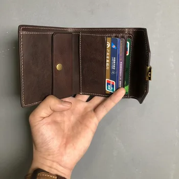 Portfel damski AETOO Lock style, szyta ręcznie skórzany krótki portfel, codzienny сотенный męski skórzany portfel