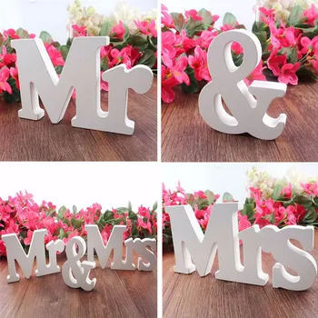 1 kpl./3 szt. Biały styl vintage Mr & Mrs drewniane litery wiejskie wesele znaki do weselnego stołu zdjęcia, rekwizyty, dekoracje ślubne