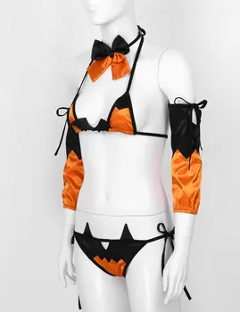 Damska Diabeł bielizna bikini zestaw Halloween kostiumy cosplay Halter szyi biustonosz z stringi majtki nowość nocy маскарадное sukienka