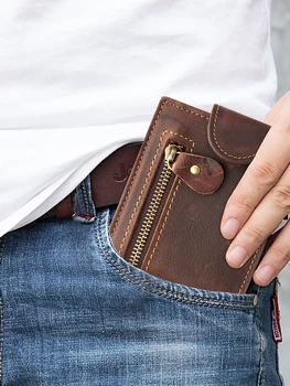 Portfel męski portfel z naturalnej skóry dla mężczyzn rocznika męski skórzany portfel na zamek śluz krótki portfel dla mężczyzn designerski kopertę 7042