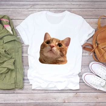 Kobiety Cat Cool Face z krótkim rękawem zabawna modna odzież letnia koszulka t-shirt Top Graphic T Female Ladies Womens Tee T-Shirt