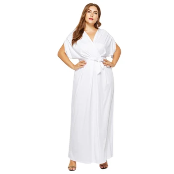 YMING Plus Size Maxi Long Dress Women Batwing Sleeve Evening Party V Nece Dresses Casual Vestidos Large Size White Robe Dress