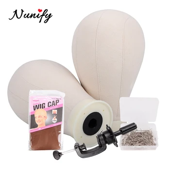 Nunify 21-25Inch Canvas Block Manekina Head Stand For Wig Making Display Complete Wig Making Supplies Free T Pins Stocing Wig