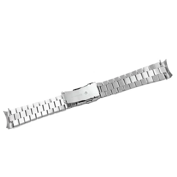 CARLYWET 20 22 mm Srebrny wydrążony zakrzywiony koniec stałe linki wymiana pasek do zegarka pasek bransoletka podwójny push zapięcie do Seiko