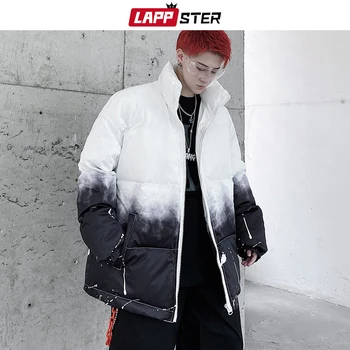 LAPPSTER Men Patchwork Tie Dye Parkas 2020 Man Japanese Streetwear Bubble Coat Male Hip Hop Black Winter Jacket Coats Plus Size