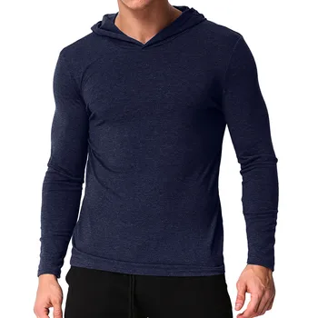 Wiosna jesień męska koszulka z długim rękawem z kapturem Kulturystyka tee topy jednolity kolor casual Slim Fit koszulka męska Camisetas swetry