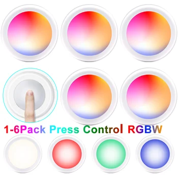 1-6Pack RGB LED Under Cabinet Light Dimmable Press Control LED Puck Lights For Cabinet Stair Hallway Night Lamp