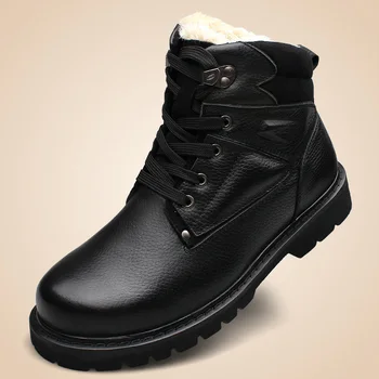 Skóra naturalna męskie buty z futerkiem ciepły miś zimowy wodoodporny botki męskie outdoor rakiety śnieżne buty robocze obuwie Męskie j3