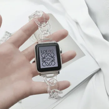 Pasek z żywicy przezroczysty dla Apple Watch Series 6 Band 40 mm 44 mm bransoletka dla Apple Watch 5 4 3 Band 38 mm 42 mm kowbojskie łańcuchowy pasek