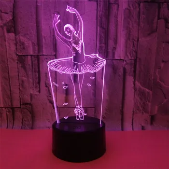 Kreatywny 3D baleriny led lampki nocne nowość iluzja lampa do domu stoliki DC5V zmiana 7 kolorów