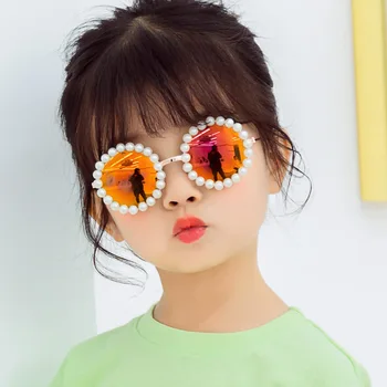 TEENYOUN 2021 Children Round Pearl okulary dla dziewcząt i chłopców, markowe odcienie lustrzanka dla dzieci okulary przeciwsłoneczne UV400