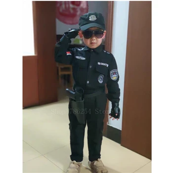 Dzieci Halloween Policjant Strój Dla Dzieci Policjant Cosplay Kostium Karnawał Impreza Ubrania Chłopiec Specjalny Trening, Taktyka Garnitur