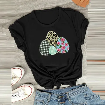 Негабаритная odzież kratę i Leopard Damskie koszulki pisanki śliczne letnie t-shirty z krótkim rękawem meble odzież kobiety nieokreślony Wielkanoc