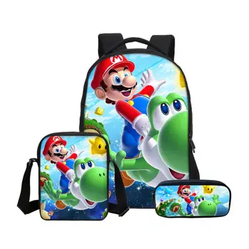 VEEVANV 3 szt. Zestaw dla dzieci szkolne torby na ramię kreskówka Super Mario nadruki chłopcy dziewczęta plecaki dzieci podróży torby na laptop do książek codzienne