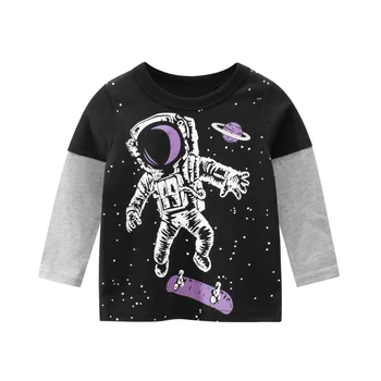 2-9T mały mały chłopiec odzież jesień wiosna top astronauta druku t-shirt z długim rękawem t-shirt ładny bawełna tee strój
