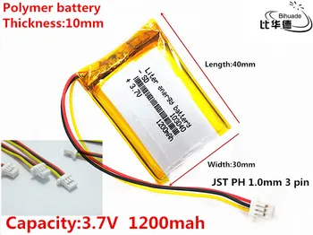 JST PH 1.0 mm 3 pin Good Qulity 3.7 V,1200mAH 103040 polimerowy akumulator litowo-jonowy / akumulator litowo-jonowy dla tablet pc BANK,GPS,mp3,mp4