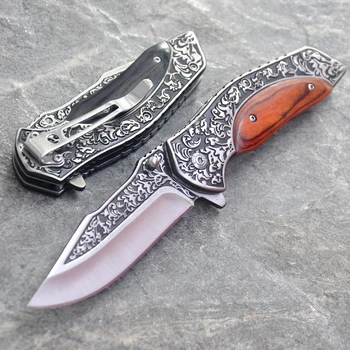 Marka Adamaszek stal nóż składany drewno + Tytan heban uchwyt odkryty camping survival nóż myśliwski niewielkie kieszonkowe noże