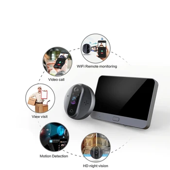 Smart WiFi Video Doorbell Peephole Doorbell Viewer Home PIR Motion Detection Security Monitor Detection Tuya APP Remote Control