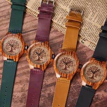 Kreatywne symulacyjne drewniane zegarki Mężczyzna Kobiet zegarek kwarcowy imitują drewniane zegarki Drzewo Życia zegarki skórzany pasek męski Reloj montre uhr