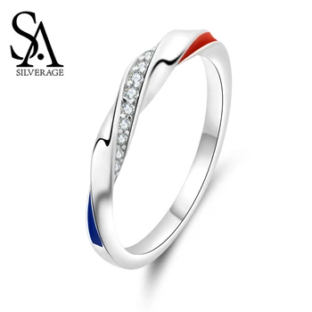 SA przez silverage srebro podwójny Kolor Czerwony Niebieski 2019 Cyrkon Europa miłośników pierścień pary pierścień srebro biżuteria