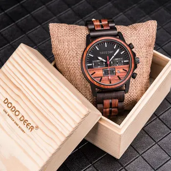 Dodo jeleń drewniane zegarki męskie stoper zegarki męskie świetlny kalendarz Relogio masculino wielofunkcyjny zegarek na prezent