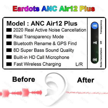 ANC Air12 Plus TWS Bluetooth słuchawki 5.1 redukcja szumów przezroczysty mikrofon o wysokiej rozdzielczości Super Bass PK i900000 Air3 Max