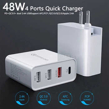 48 W Multi USB Quick Charge 3.0 Type C PD Charger QC 3.0 Fast Wall Charger Adapter US EU AU UK Plug dla iPhone Samsung Huawei P40