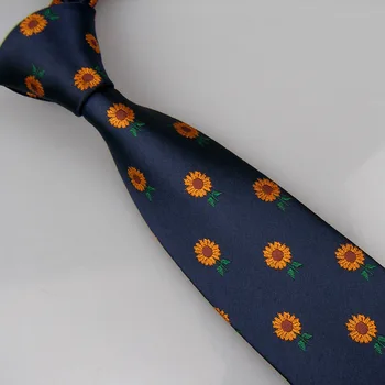LAMMULIN krawaty nowy projekt garnitur niebieski, żółty słonecznik kwiat żakardowe krawat z mikrofibry wąski krawat 7 cm Gravata