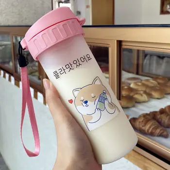 450 ml koreańskiej Shiba Inu matowa plastikowa butelka BPA Free cartoon przezroczyste butelki z wodą szczelne naczynia do napojów kochanie Studenckie filiżanka