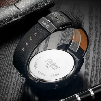 Oulm Modne męskie zegarki czarna skóra podwójna strefa czasowa zegarek męski kwarcowy duży rozmiar luksusowe militarne zegarki dropshipping