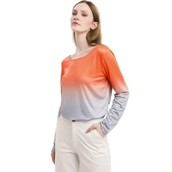 2020 Jesienna popularna moda Stiching Tie-Dye T-shirt damska Luźna damska koszulka z okrągłym dekoltem i długimi rękawami