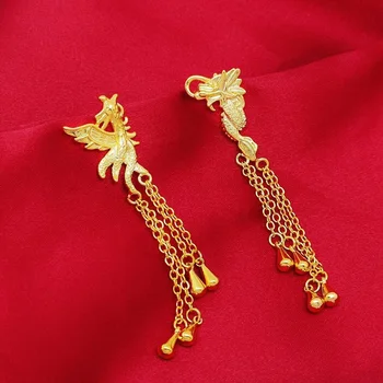 OMHXFC biżuteria Hurtownia YM1845 europejska moda, kobieta, dziewczyna, impreza urodziny prezent ślubny smok feniks 24KT złota kolczyki