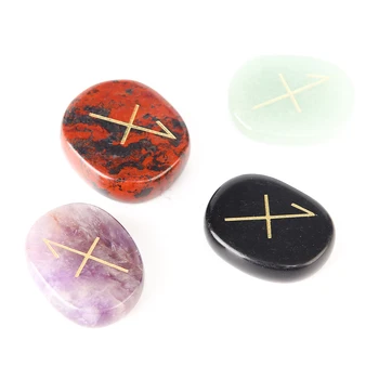 Naturalne grawerowane kamień runy, symbole Karuna uzdrawiający Kryształ Reiki kieszonkowe palmowe kamienie zestaw do medytacji wróżby