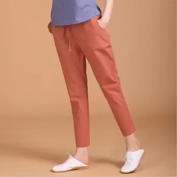 Jesień wiosna pełne spodnie nowe 2020 lato ogromny rozmiar M-6XL 7XL bawełna pościel vintage spodnie dorywczo stałe pasek ołówek spodnie