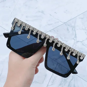 2020 nowy kwadratowy Diament na przewymiarowany okulary Kobiety duża ramka rocznika luksusowe kryształowe okulary wisiorek rhinestone odcienie UV400