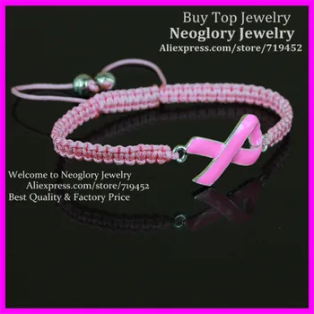 20szt moda nowotwór piersi świadomości bransoletka,ręcznie макраме bransoletka różowa emalia Taśma bransoletka,różowy fasadowa bransoletka
