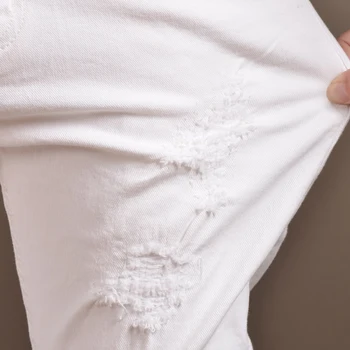 Modne męskie obcisłe dżinsy meble ubrania elastyczne białe problematyczne spodnie dla kowbojów
