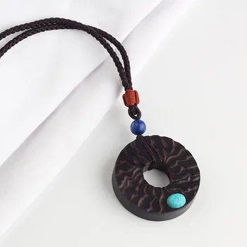 WEIYU geometryczny czarny drzewo sandałowe wisiorek naszyjnik moda handmade minimalistyczny etniczny Lotus naszyjnik naszyjnik Dla kobiet mężczyzn