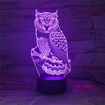 Cute Owl Light LED 3D Animal Night Light RGBW wymienna lampa Child Kids Baby Soft Lights dekoracja sypialni Dropshipping AW-659