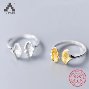925 srebro, złoto ginkgo pozostawia otwarte pierścienie dla kobiet wysokiej jakości Lady zapobiec alergii biżuteria
