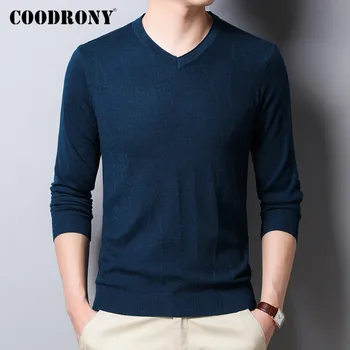 COODRONY marka sweter mężczyźni klasyczny codzienny V-neck sweter odzież Męska wiosna jesień z dzianiny jest miękki bawełna ciągnąć Homme koszula C1037