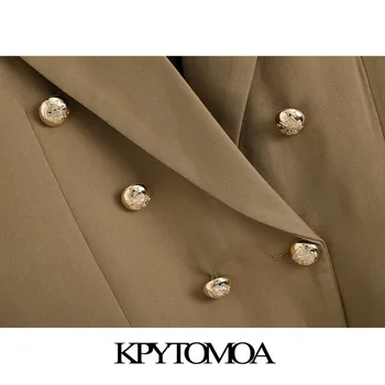 KPYTOMOA Women 2020 Fashion Office Wear dwurzędowy blezery płaszcz vintage, długie rękawy z tyłu otwory wentylacyjne Damskie kurtki eleganckie bluzki