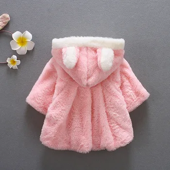 Kurtka dla dziewczynek 2019 Jesień Zima pluszowe peleryna królicze uszy płaszcz z kapturem dla dzieci kurtki dla dziewczynek, odzież wierzchnia odzież Dziecięca