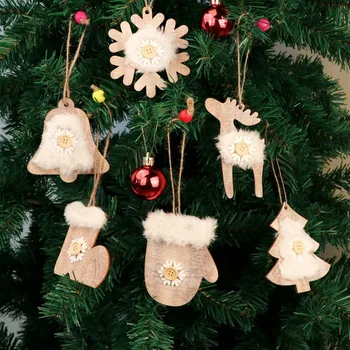 OurWarm 6szt futerko świąteczne dekoracje 3D drewniany filcu etui zawieszenia świąteczne ozdoby choinkowe festiwalowe toaletowe