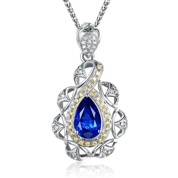 Bague Ringen Water Drop Kształcie Silver Jewelry 925 Gemstones wisiorek naszyjnik dla kobiet szafir kwiat obojczyk łańcuch prezent na imprezę