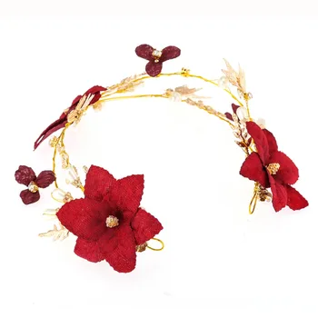 Barokowy czerwony kwiat Kryształ opaski ślubne Korona naszyjnik złoty naszyjnik dla kobiet narzeczona taśma do włosów ślubne akcesoria do włosów