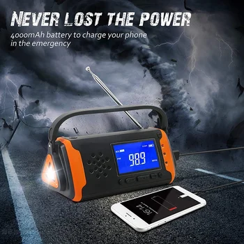 NOAA Weather Crank Solar Powered Portable Radio for Cell Phone, Flashlight for Household Emergency and Outdoor Survival
