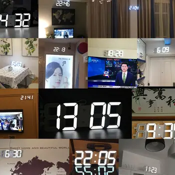3D cyfrowy zegar zegar Ścienny LED Nightlight Data Godzina Celsjusza wyświetlacz budzik USB Snooze Home Decoration Livingroom#91